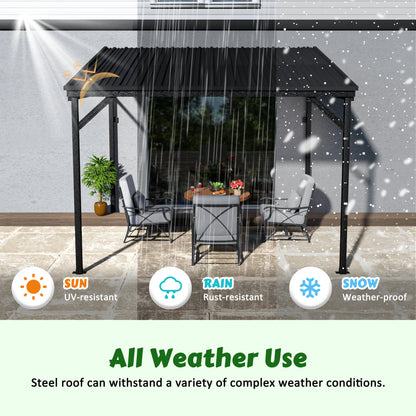 VEIKOUS 8'x10' Metal Leaning Gazebo with Galvanized Steel Roof, Outdoor Lean-to Pergola, Patio Cover, Black