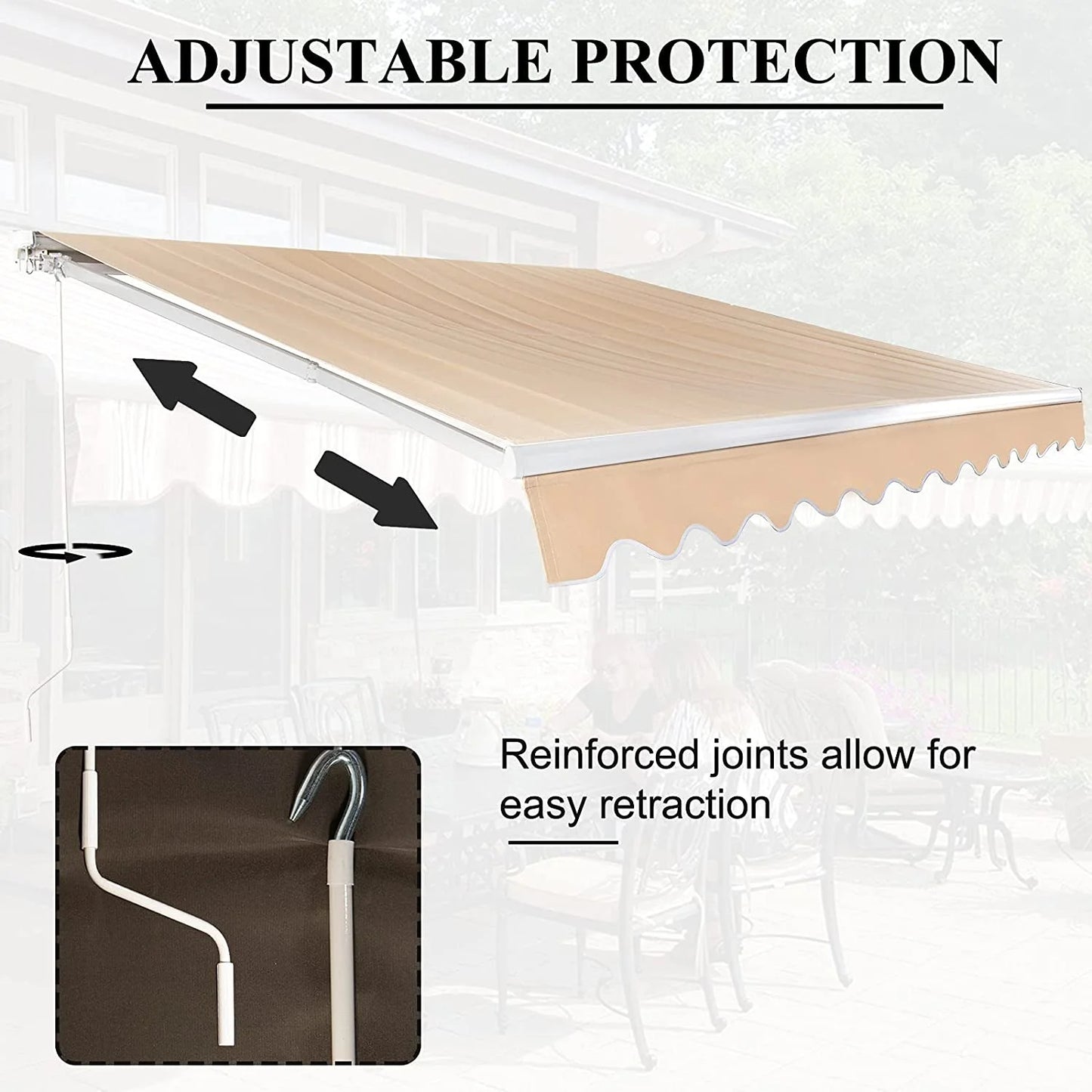 BETISEF Patio Retractable Awning Outdoor Sun Shade Shelter Canopy Water UV/Heat Resistant with Crank Handle for Deck
