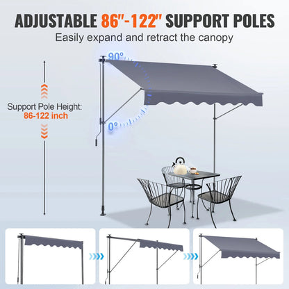 KFFKFF Patio Awning Retractable 9.8'x3.9' Awning Sunshade Shelter 86"-122" Height