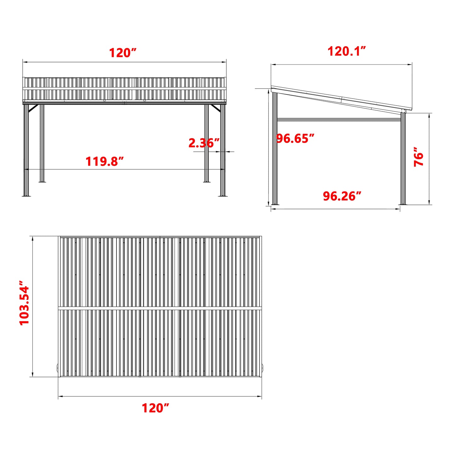 VEIKOUS 8'x10' Metal Leaning Gazebo with Galvanized Steel Roof, Outdoor Lean-to Pergola, Patio Cover, Black