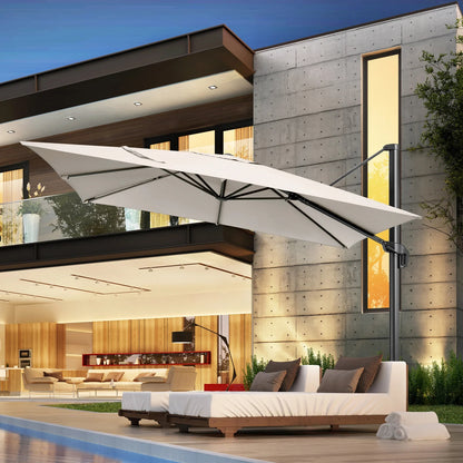 COBIZI Patio Offset Umbrella 10x10FT Outdoor Patio Height adjustable and Windproof, 360degrees Rotation Aluminum,Beige(Upgraded,2.0)