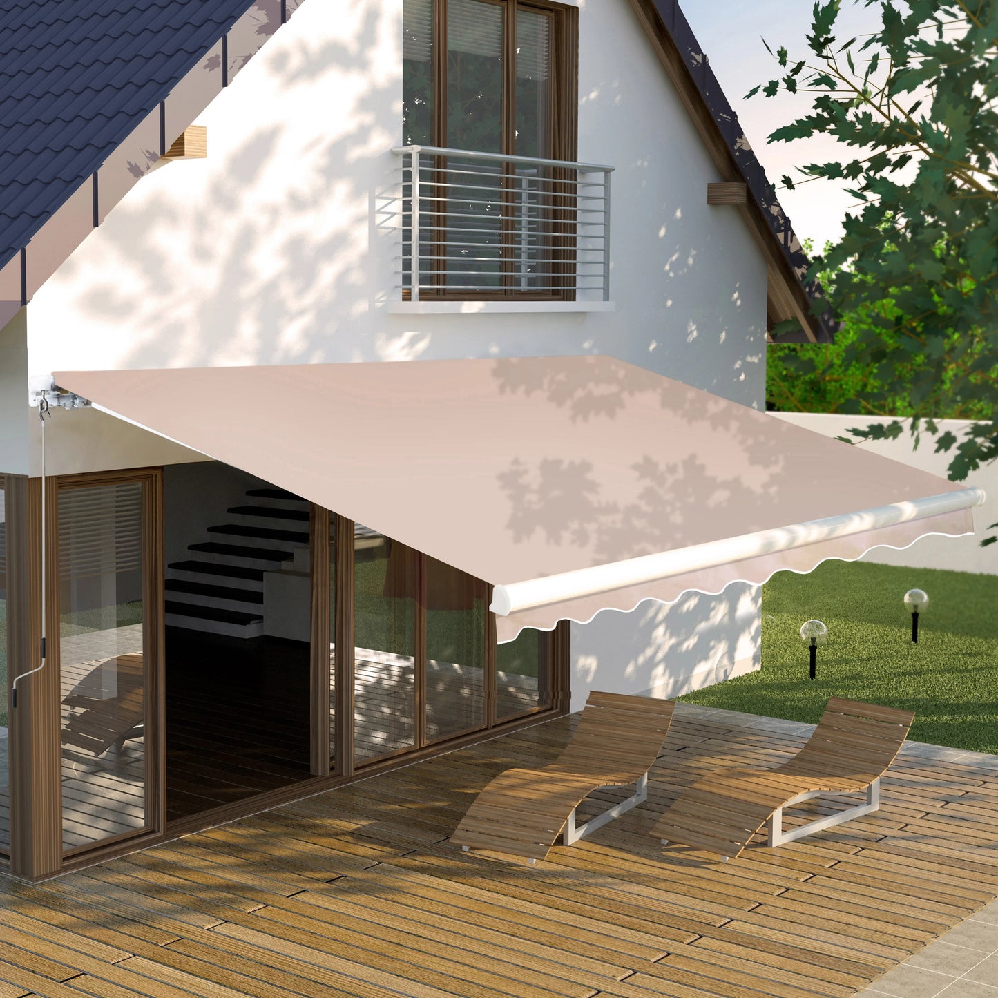 VEIKOUS 8'x7' Retractable Patio Awning Sun Shade Cover with Manual Crank, Beige