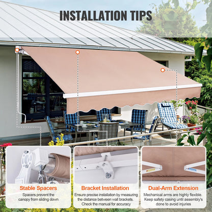 KFFKFF Patio Awning Retractable 12'x10' Awning Sunshade Shelter with Crank Handle