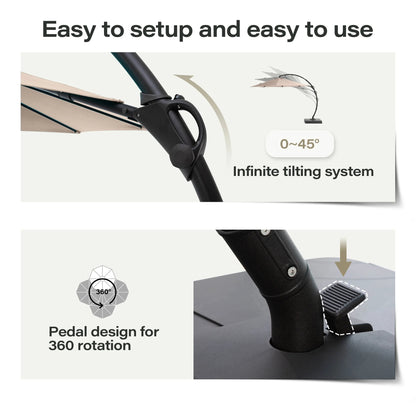 LAUSAINT HOME 11FT Patio Umbrella with Base, Outdoor Deluxe Curvy Cantilever Umbrella for Patio Pool Deck, Champagne