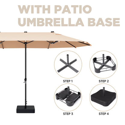 15ft Large Patio Umbrella with Base Included, Outdoor Double-Side Rectangular Umbrella for Deck, Market, Ourside, Beige