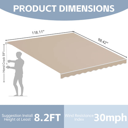 BETISEF Patio Retractable Awning Outdoor Sun Shade Shelter Canopy Water UV/Heat Resistant with Crank Handle for Deck
