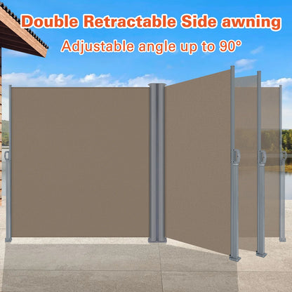 NAWAY 71'' x 236'' Retractable Side Awning, 280 GSM Retractable Folding Privacy Screen Waterproof & UV-Resistant Privacy Awning for Outdoor-Light Brown