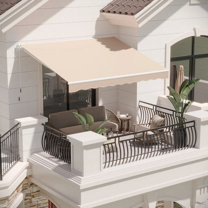 AECOJOY 8' x 10' Manual Retractable Patio Awning,Outdoor Awning Retractable Sunshade Shelter-Beige