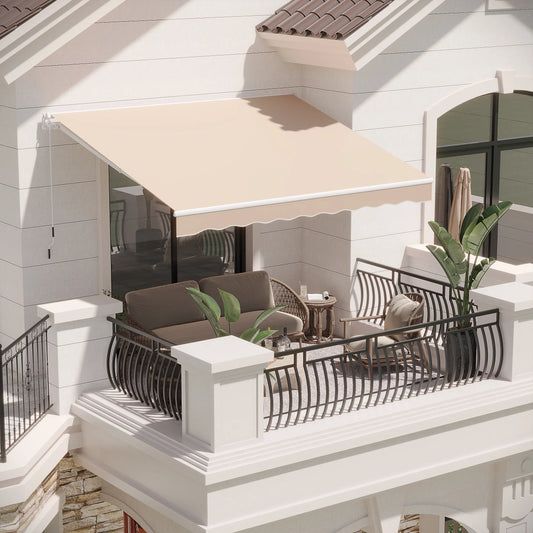 AECOJOY 8' x 10' Manual Retractable Patio Awning,Outdoor Awning Retractable Sunshade Shelter-Beige