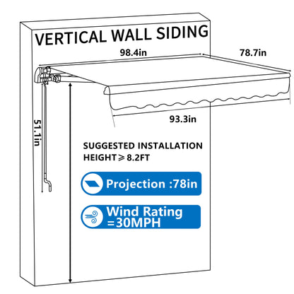 VEIKOUS 8'x7' Retractable Patio Awning Sun Shade Cover with Manual Crank, Beige
