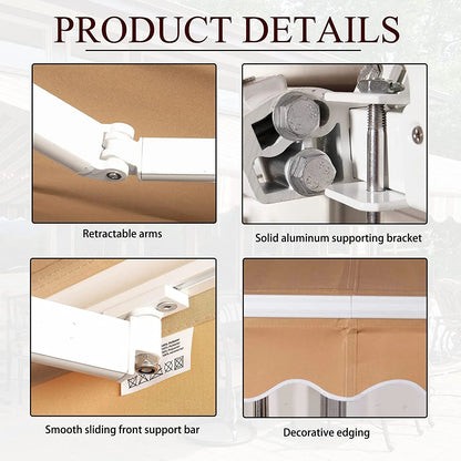 BETISEF 10' x 8' Patio Retractable Awning Outdoor Sun Shade Shelter Canopy Water UV/Heat Resistant with Crank Handle for Deck