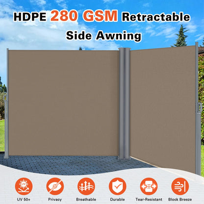 NAWAY 71'' x 236'' Retractable Side Awning, 280 GSM Retractable Folding Privacy Screen Waterproof & UV-Resistant Privacy Awning for Outdoor-Light Brown
