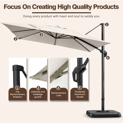 COBIZI Patio Offset Umbrella 10x10FT Outdoor Patio Height adjustable and Windproof, 360degrees Rotation Aluminum,Beige(Upgraded,2.0)