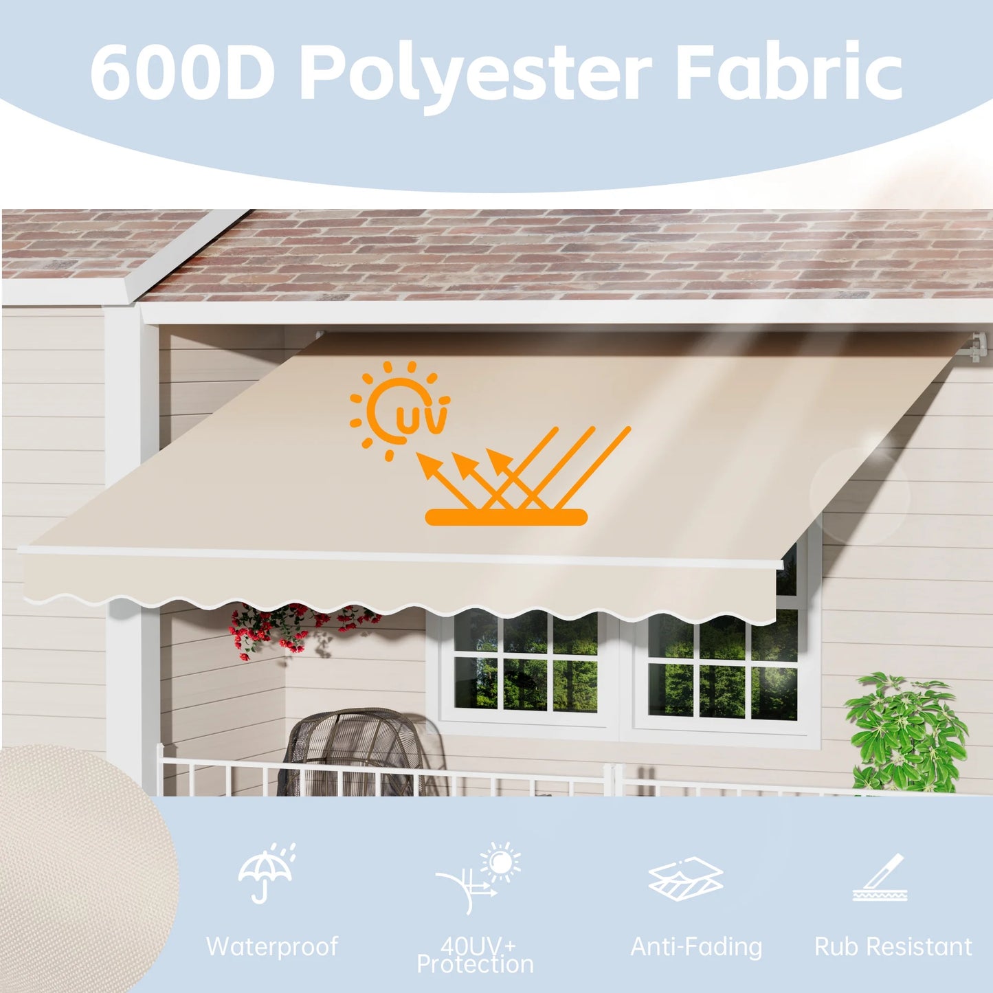 GDPFN Awning for Patio, Retractable Awning Outdoor Patio Canopy, Sun Shade with Manual Crank Handle, Porch Awning for Patio, House, Deck