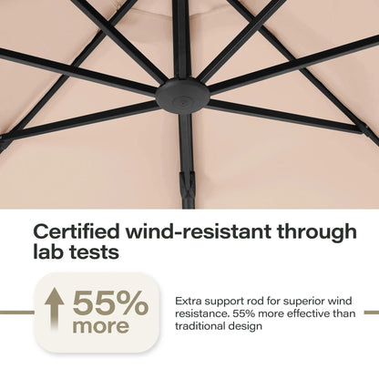 LAUSAINT HOME 11FT Patio Umbrella with Base, Outdoor Deluxe Curvy Cantilever Umbrella for Patio Pool Deck, Champagne