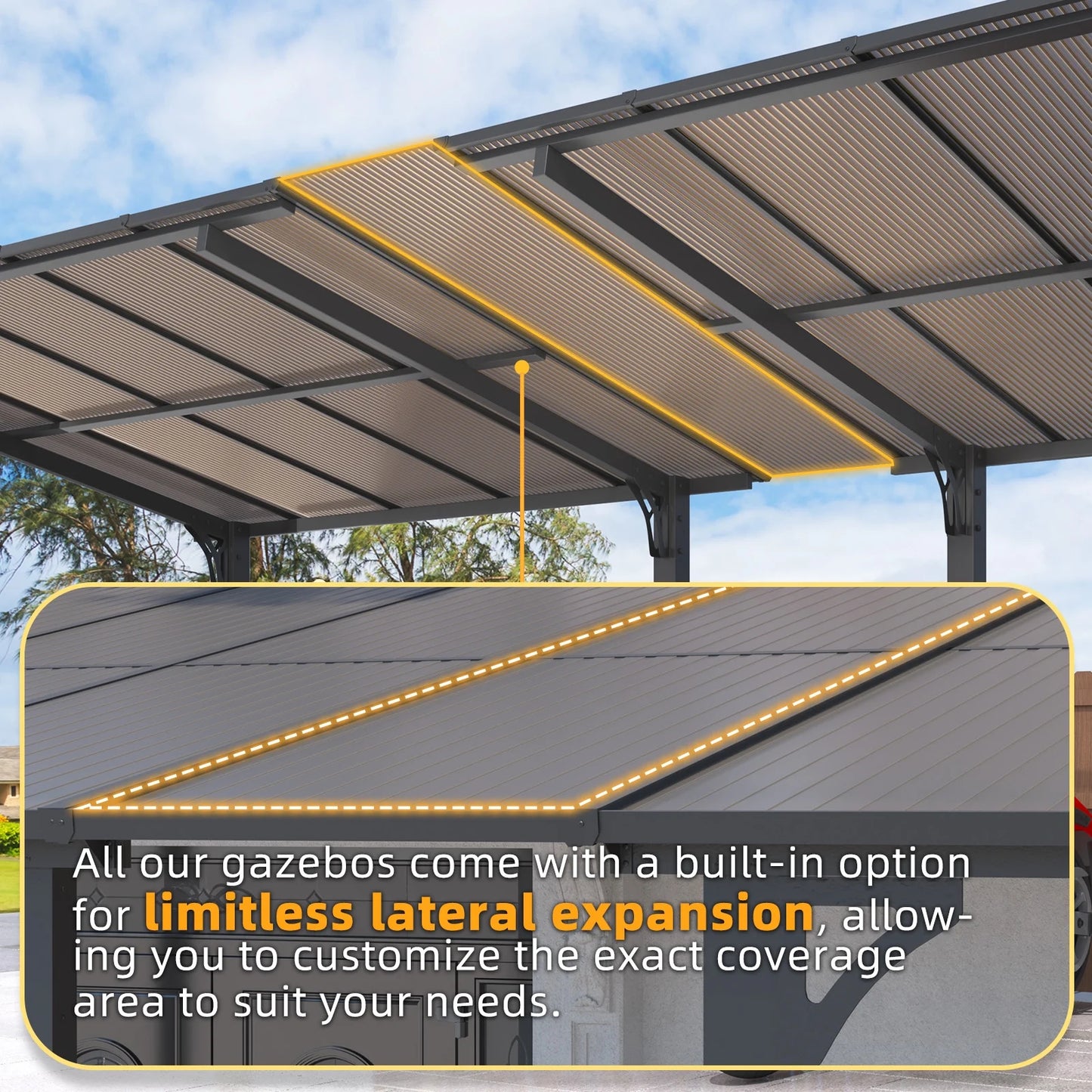 AECOJOY 10'x10' Gazebo, Outdoor Wall Mounted Hardtop Gazebo & Pergola with Aluminum Frame for Patio, Porch and Backyard in Black