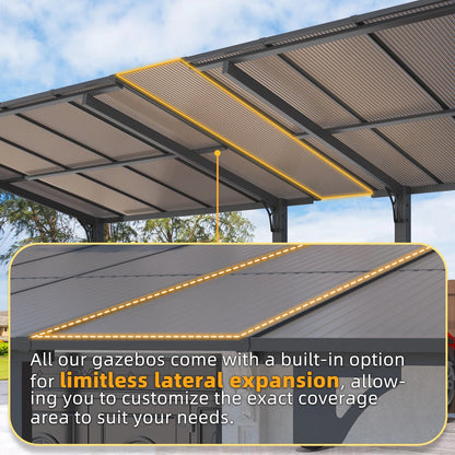 AECOJOY 10'x10' Gazebo, Outdoor Wall Mounted Hardtop Gazebo & Pergola with Aluminum Frame for Patio, Porch and Backyard in Black