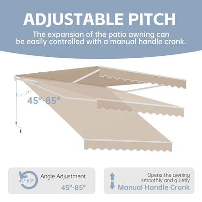 BETISEF Patio Retractable Awning Outdoor Sun Shade Shelter Canopy Water UV/Heat Resistant with Crank Handle for Deck