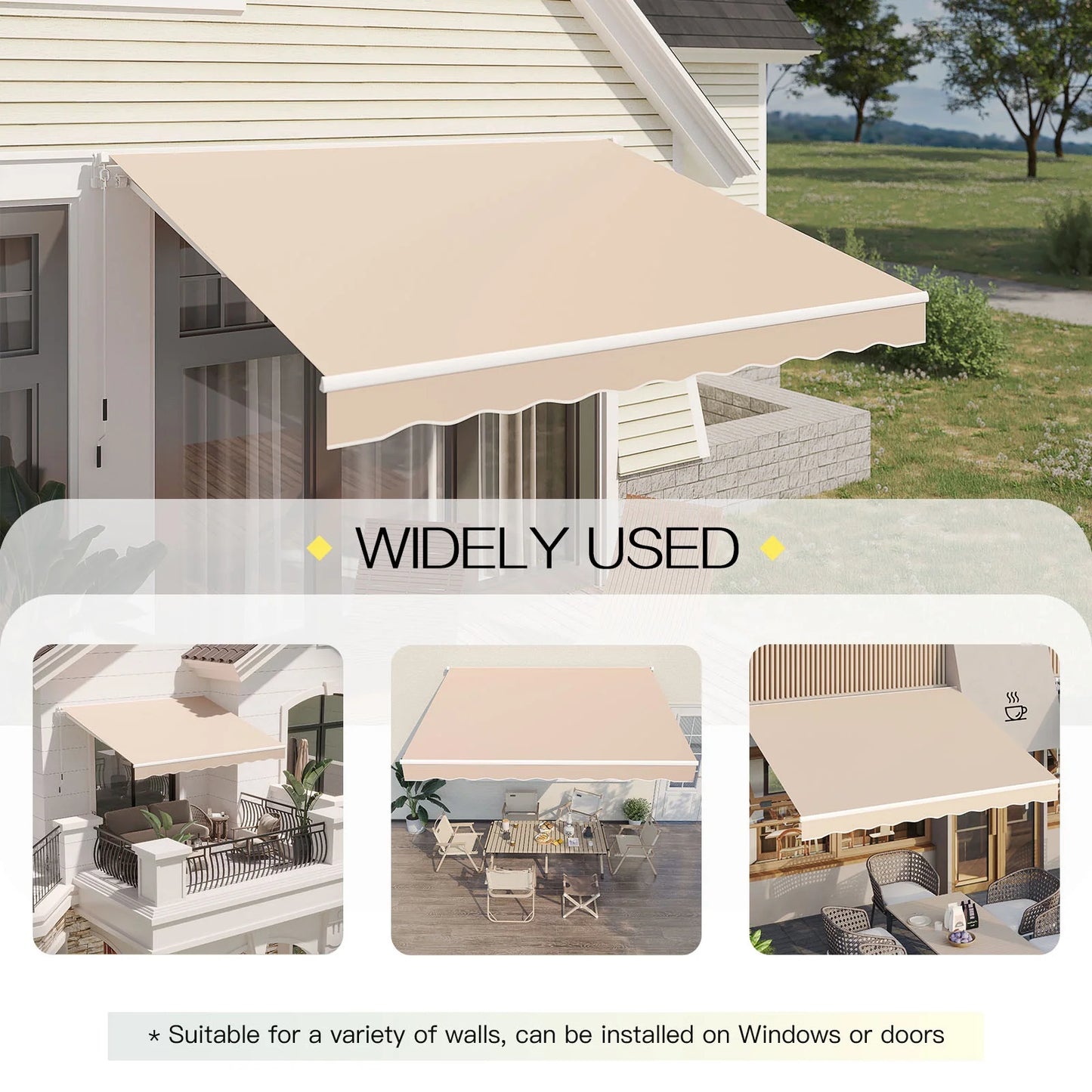 AECOJOY 8' x 10' Manual Retractable Patio Awning,Outdoor Awning Retractable Sunshade Shelter-Beige