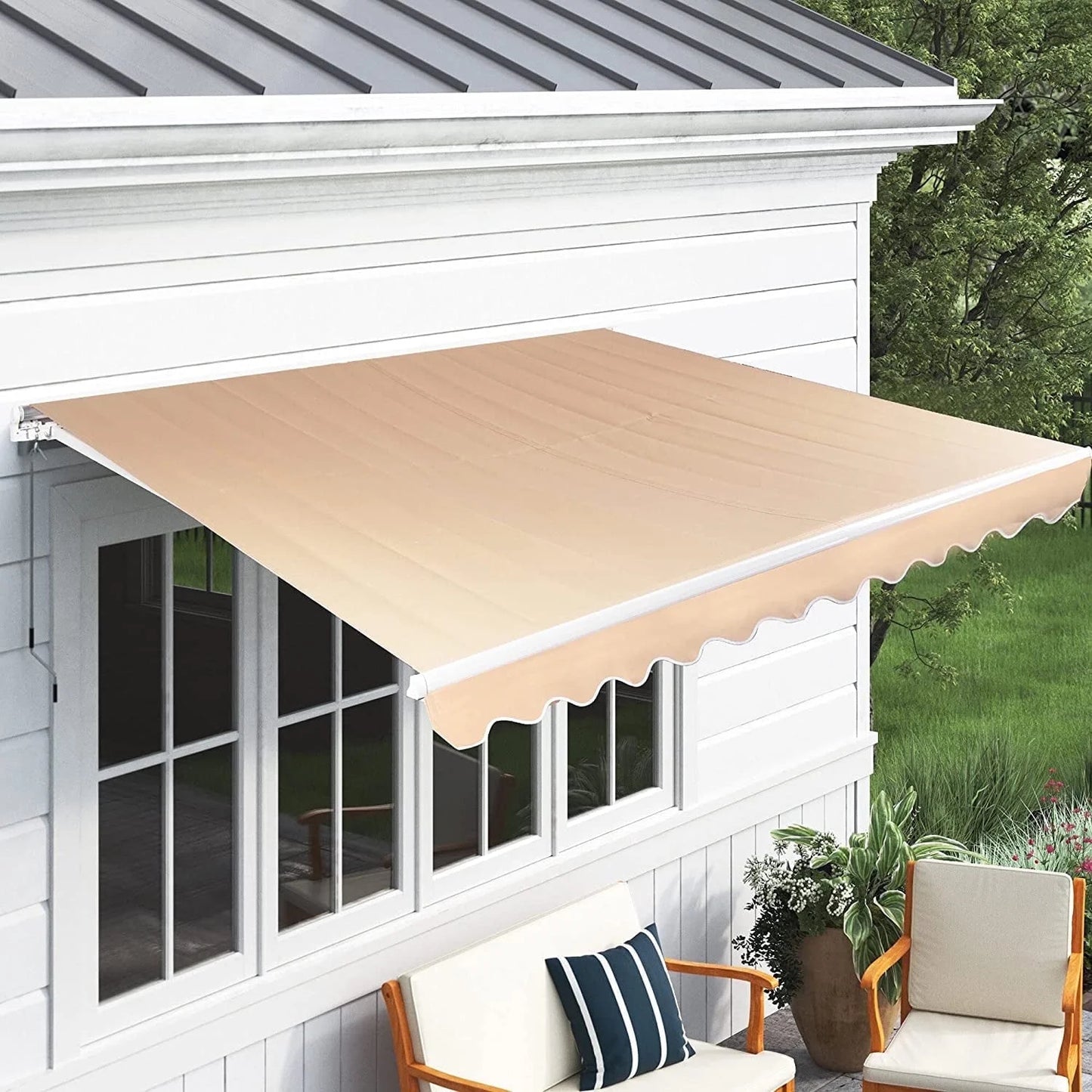 BETISEF 10' x 8' Patio Retractable Awning Outdoor Sun Shade Shelter Canopy Water UV/Heat Resistant with Crank Handle for Deck