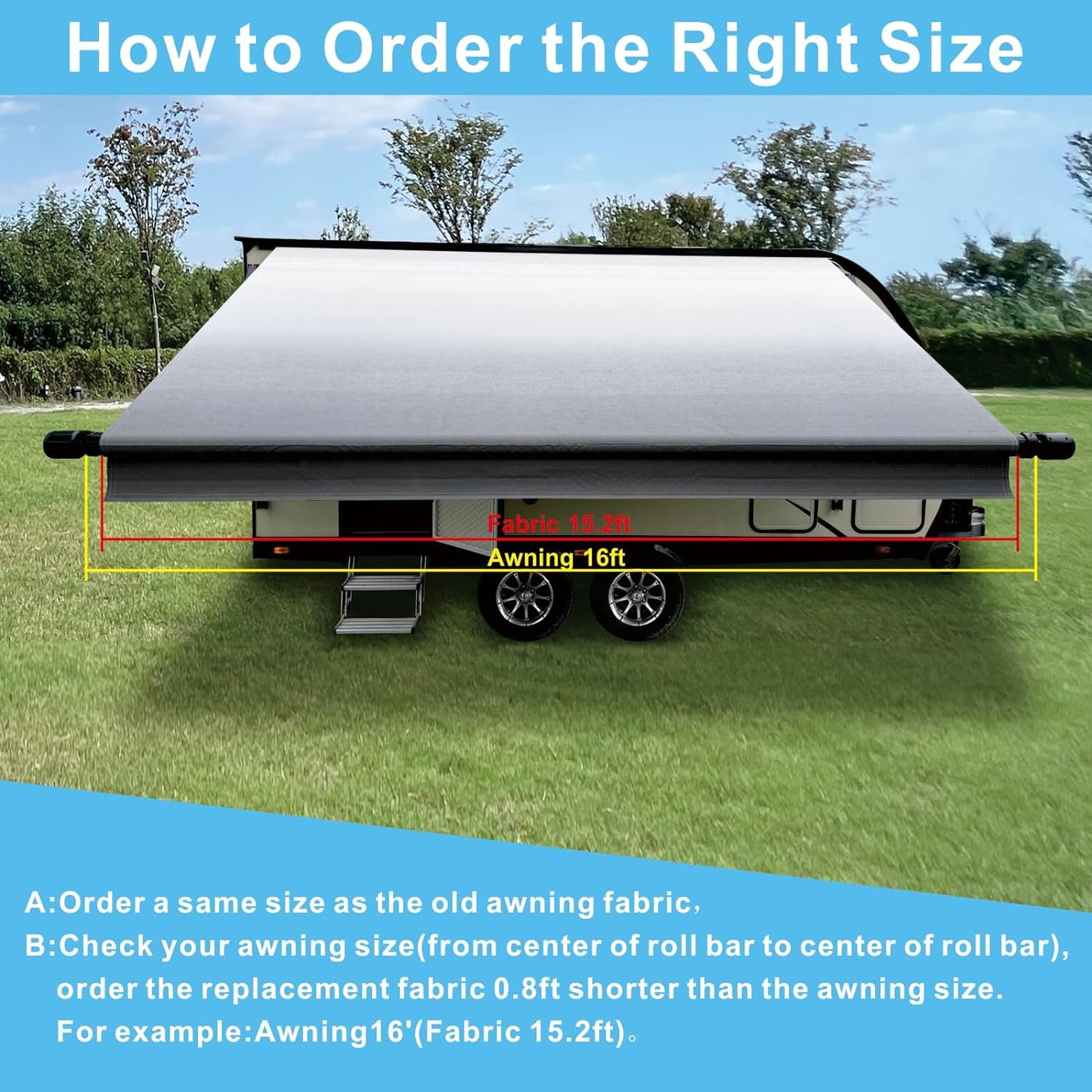 Dulepax RV Awning Fabric Replacement-19'(18'2" Fabric) Heavy Duty 16 oz Waterproof Vinyl Fabric for All Travel Trailer Camper Awning,Gradient Gray