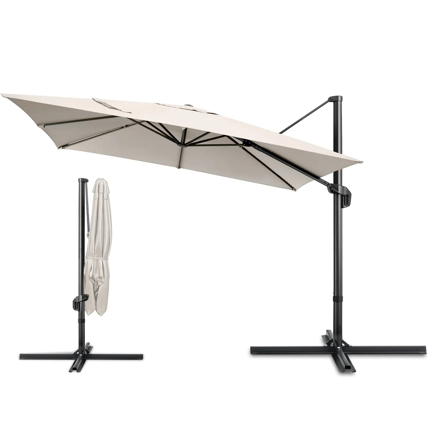 COBIZI Patio Offset Umbrella 10x10FT Outdoor Patio Height adjustable and Windproof, 360degrees Rotation Aluminum,Beige(Upgraded,2.0)