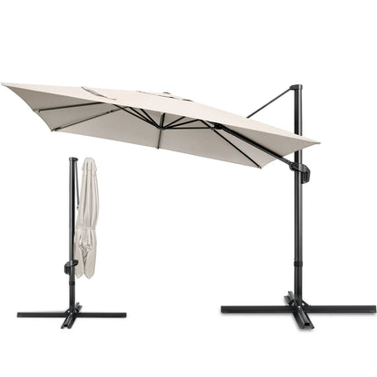 COBIZI Patio Offset Umbrella 10x10FT Outdoor Patio Height adjustable and Windproof, 360degrees Rotation Aluminum,Beige(Upgraded,2.0)