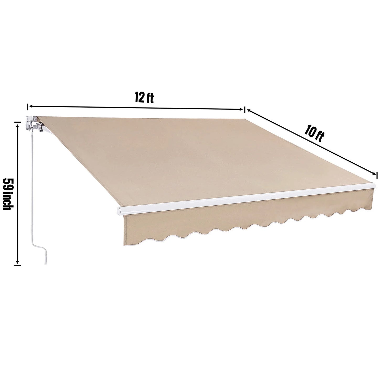 KFFKFF Patio Awning Retractable 12'x10' Awning Sunshade Shelter with Crank Handle