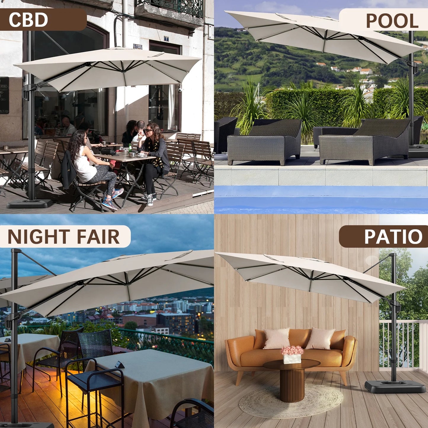 COBIZI Patio Offset Umbrella 10x10FT Outdoor Patio Height adjustable and Windproof, 360degrees Rotation Aluminum,Beige(Upgraded,2.0)