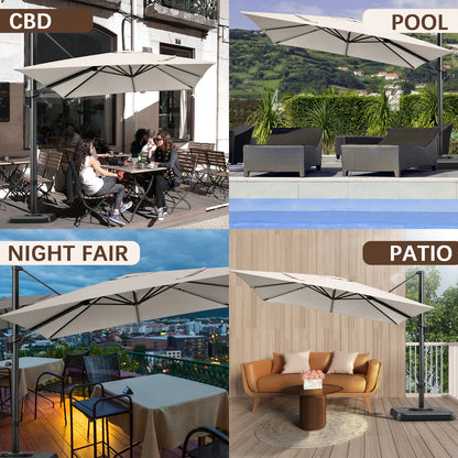 COBIZI Patio Offset Umbrella 10x10FT Outdoor Patio Height adjustable and Windproof, 360degrees Rotation Aluminum,Beige(Upgraded,2.0)