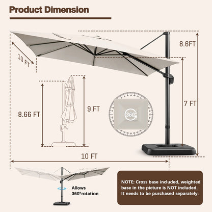 COBIZI Patio Offset Umbrella 10x10FT Outdoor Patio Height adjustable and Windproof, 360degrees Rotation Aluminum,Beige(Upgraded,2.0)