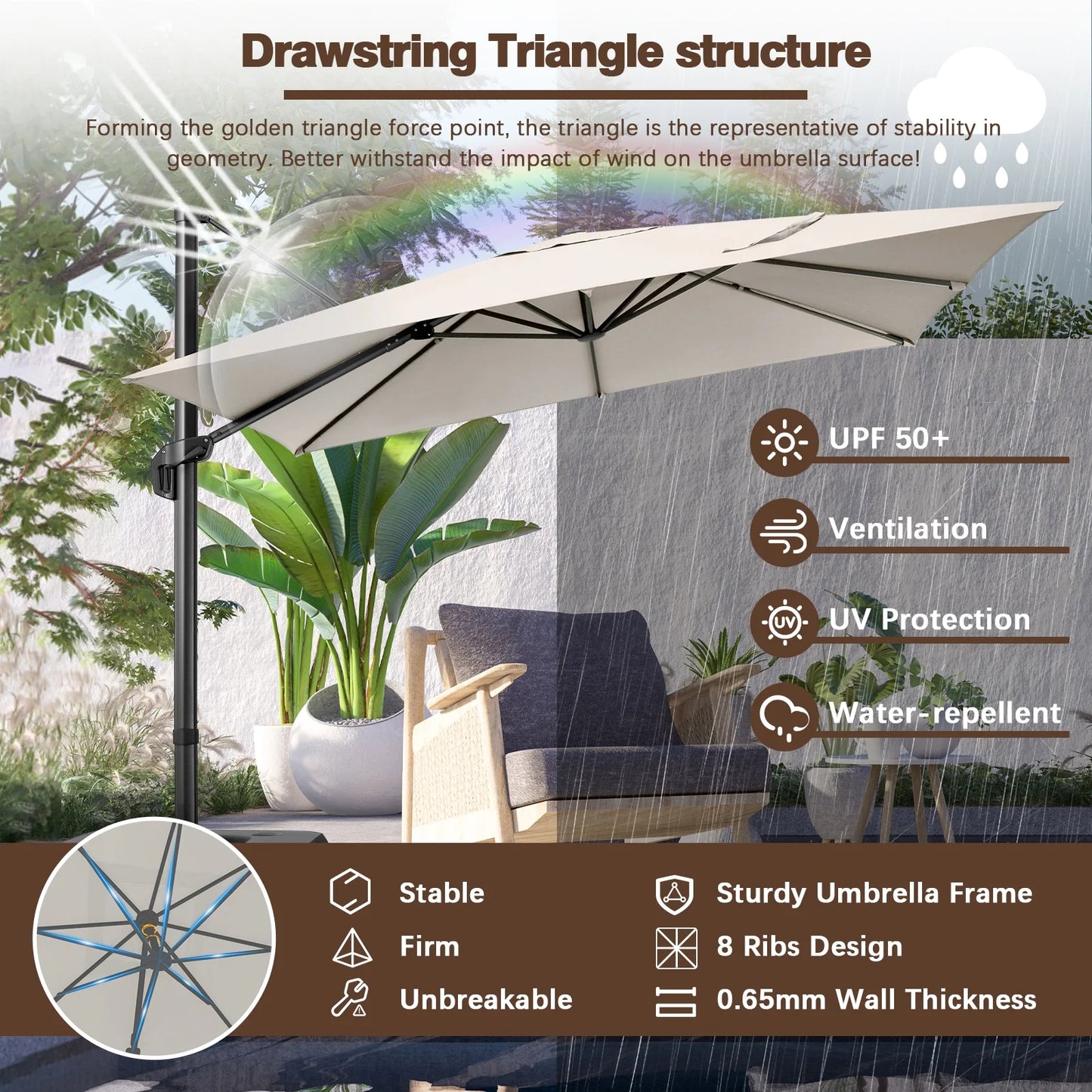 COBIZI Patio Offset Umbrella 10x10FT Outdoor Patio Height adjustable and Windproof, 360degrees Rotation Aluminum,Beige(Upgraded,2.0)