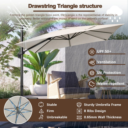 COBIZI Patio Offset Umbrella 10x10FT Outdoor Patio Height adjustable and Windproof, 360degrees Rotation Aluminum,Beige(Upgraded,2.0)