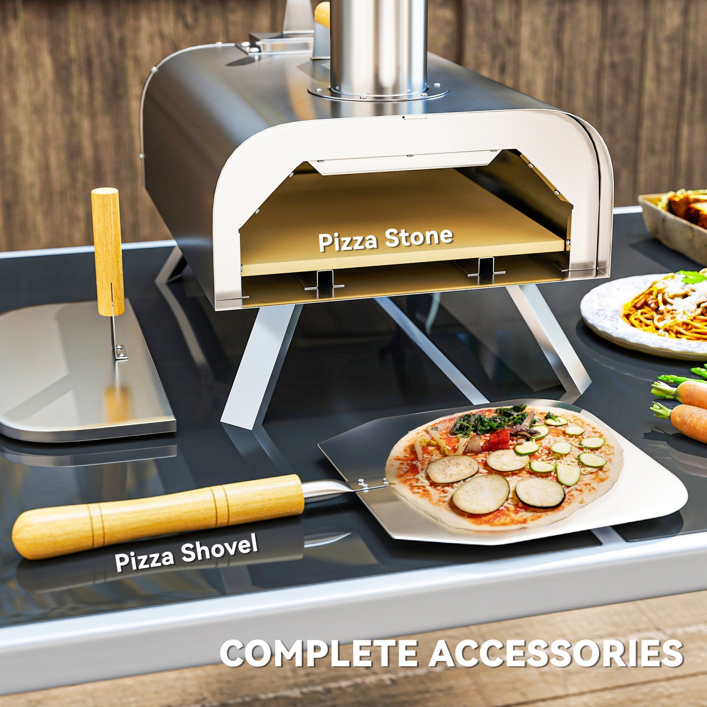 Outsunny Portable Wood Pellet Pizza Oven with Foldable Legs 12 Inch Stone