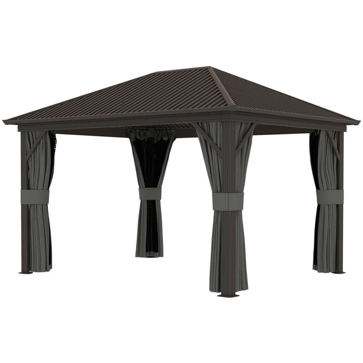 Outsunny 3.6 x 3(m) Metal Garden Hardtop Gazebo with Screened Curtain Dark Grey