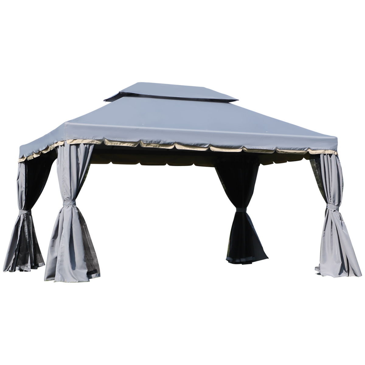 3 x 4m Aluminium Gazebo with 2 Tiers Roof Garden Nets Sidewalls - Grey