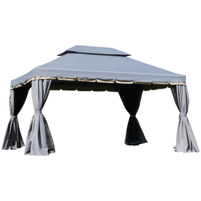 3 x 4m Aluminium Gazebo with 2 Tiers Roof Garden Nets Sidewalls - Grey